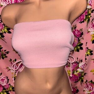 Better Be Pink Ribbed tie side ruched Tube Top sweetheart Barbie strapless